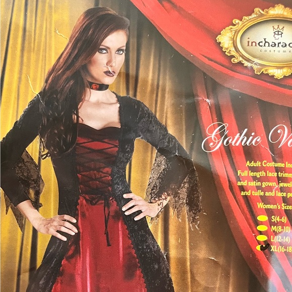 Gothic Vampira Costume Full Length Black and Burgundy Red Gown Size XL - Picture 3 of 4